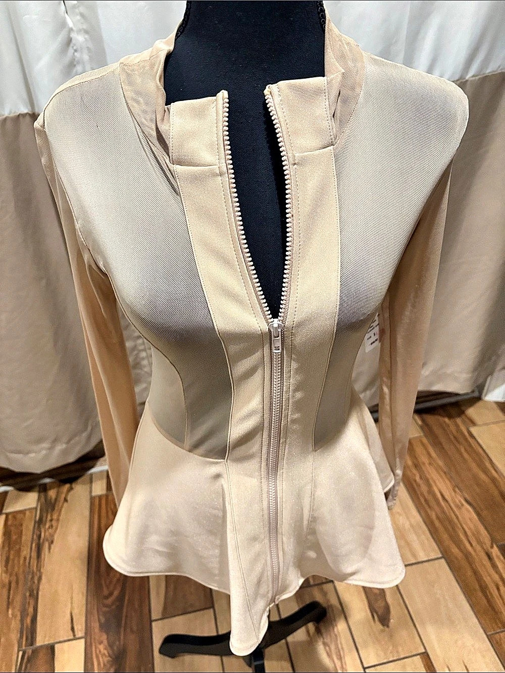 Cream Zip Front Long Sleeve sheer jacket